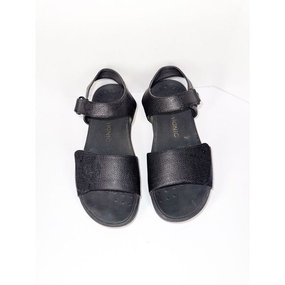Vionic Raz Metallic Sandals Wedge Comfort Casual Adjustable Straps Black Size 9 - Picture 6 of 16